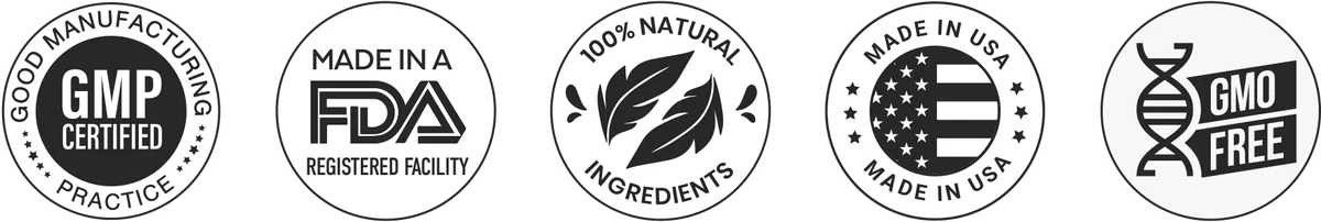 Selos GMP Certified, Made in an FDA Registered Facility, 100% Natural, Made in USA e GMO Free